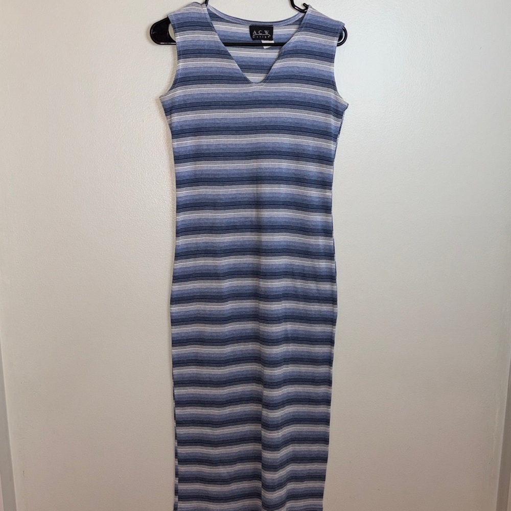 Blue Striped Sleeveless Knit Dress